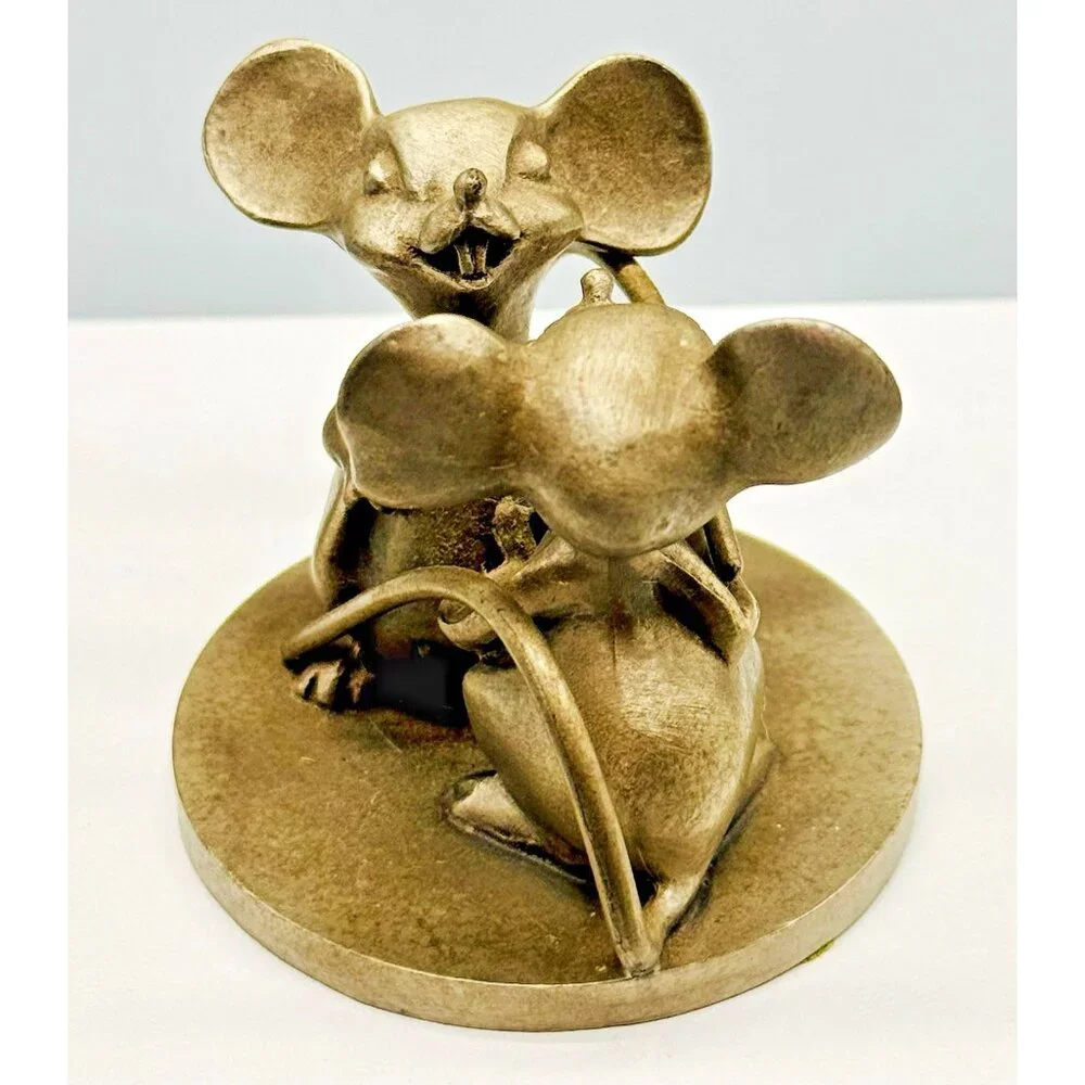 Hudson Pewter Dancing Mouse Mice Figurine Fine Love Couple USA Vintage 1.75 inch